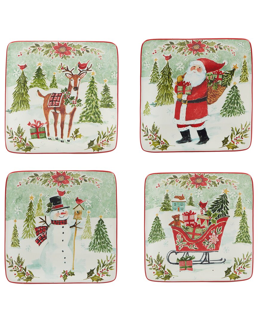 Certified International Joy Of Christmas 6" Canape Plates Set Of 4, Service For 4 In Red