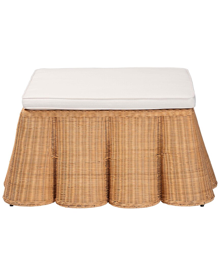 Baxton Studio Palm Scallop Rattan Ottoman With Cushion In Brown