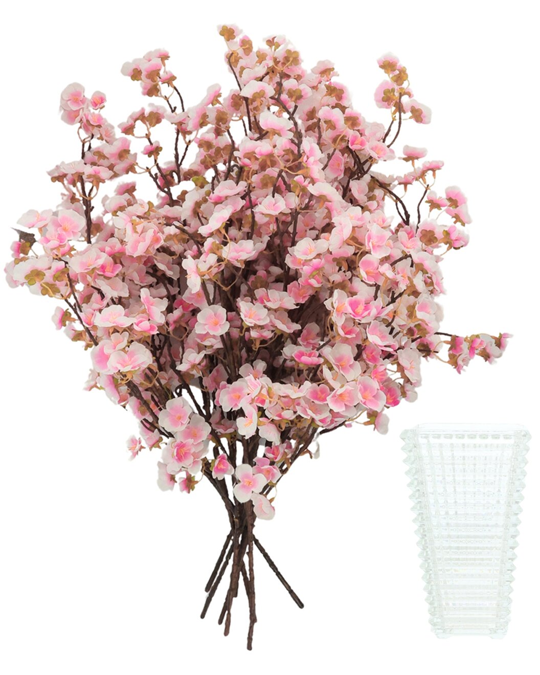 Gilt - Creative Displays - Handmade Faux Cherry Blossom & Glass Vase Bundle