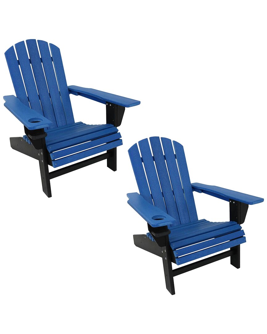 SUNNYDAZE SUNNYDAZE ALL-WEATHER BLUE/BLACK ADIRONDACK CHAIR WITH DRINK HOLDER 