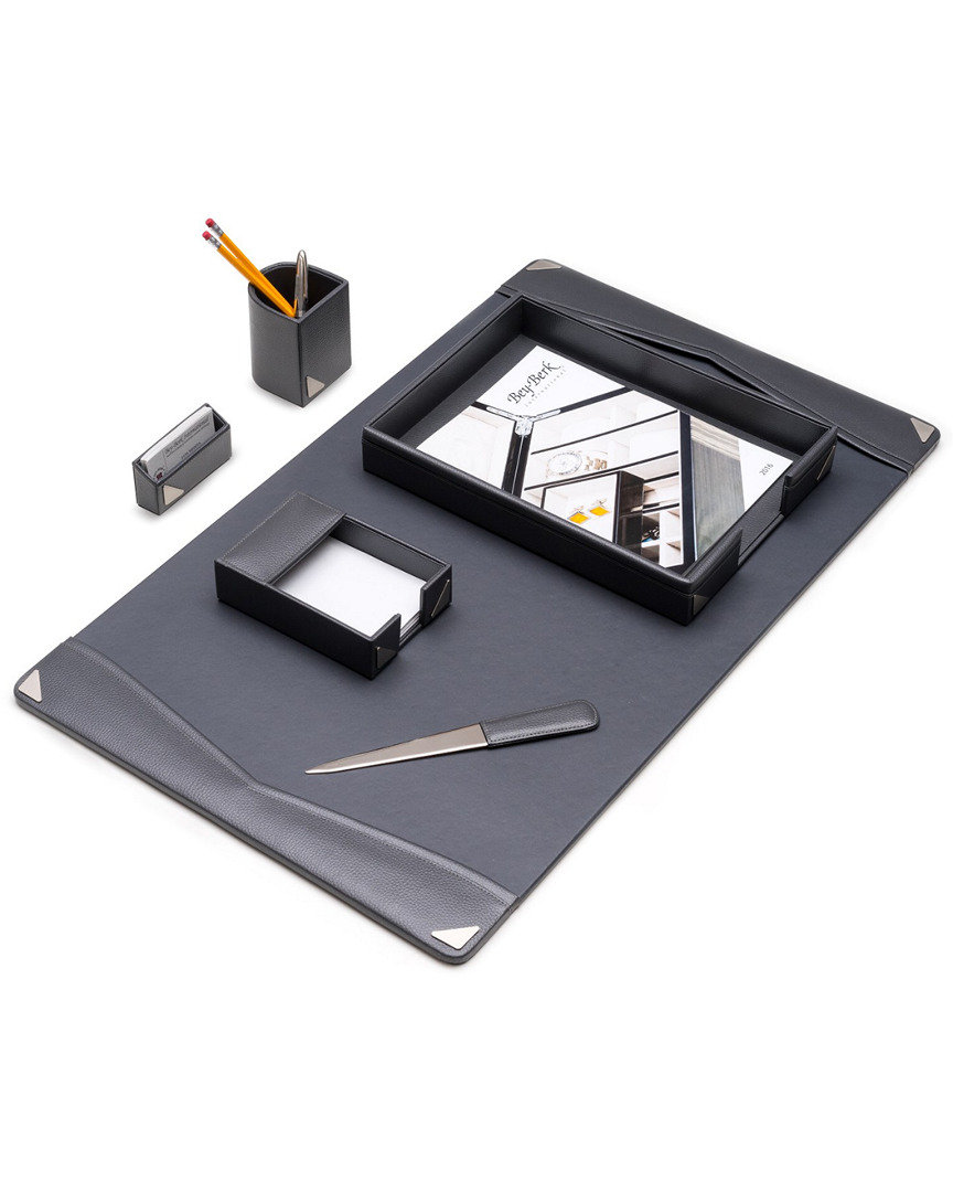 Bey-berk 6pc Grey Leather Desk Set