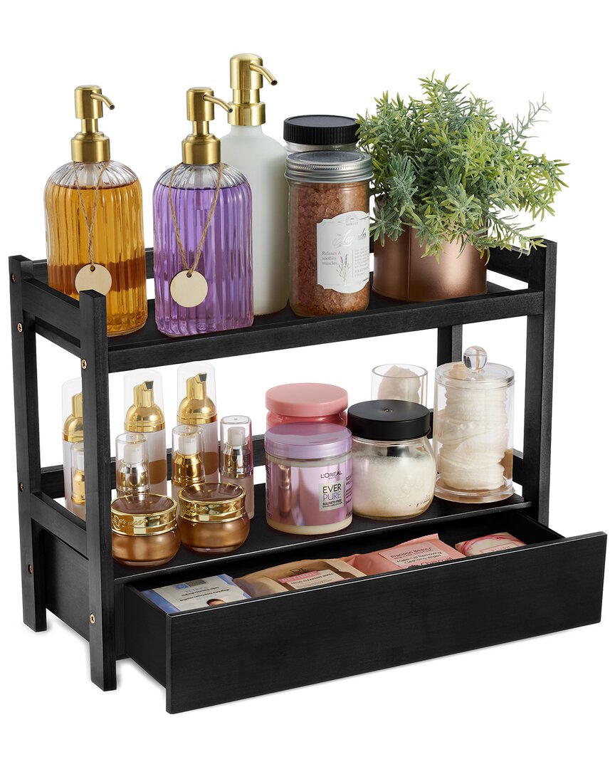 Sorbus 2-tier Large Bamboo Counter Organizer With Drawer In Black