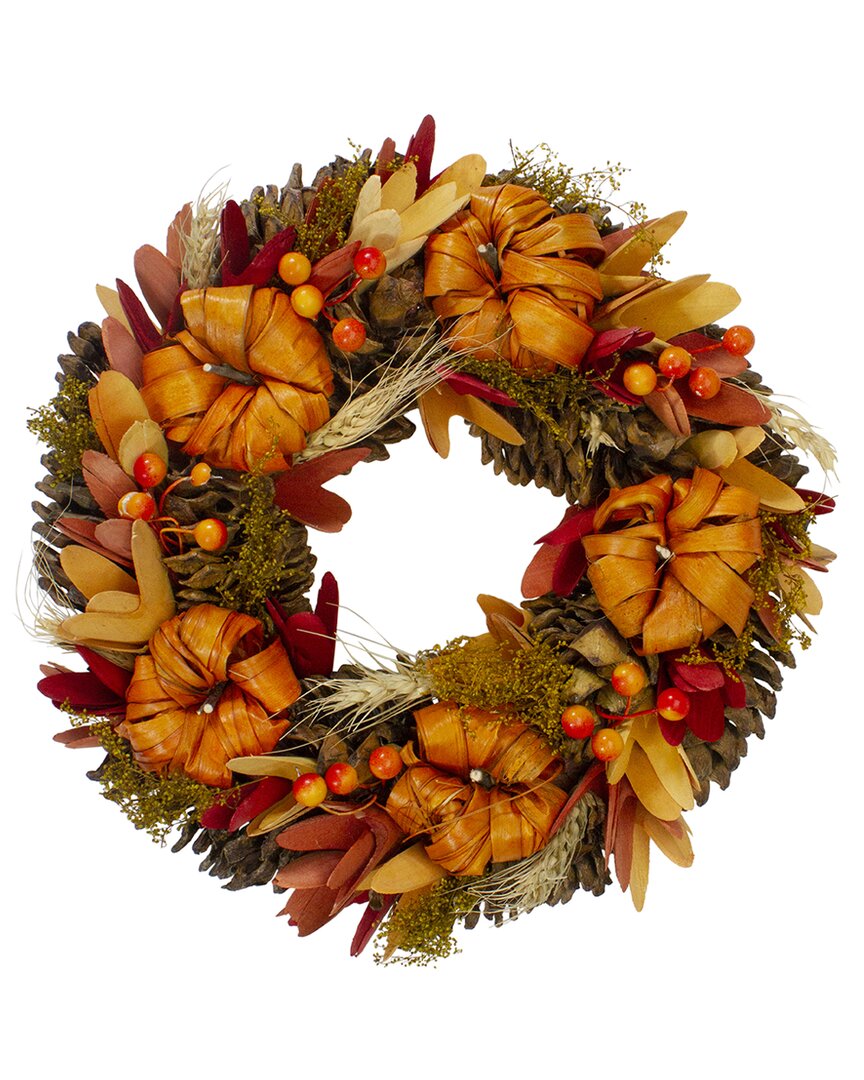Northlight Pumpkins And Berries Autumn Harvest Wreath Unlit, 13" In Orange