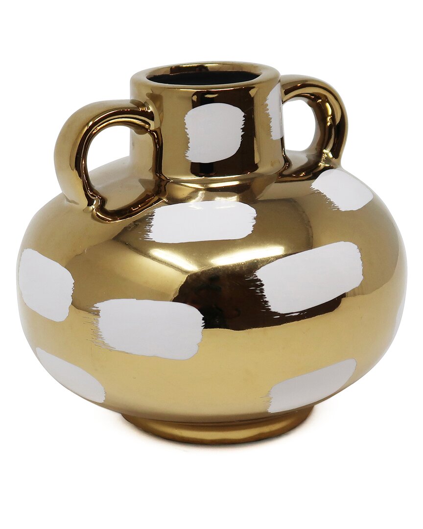 Vivience Vase With Brushstroke Design With Handles, 5.5" H In Gold/white