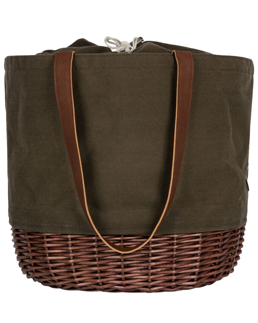 Picnic Time Coronado Canvas And Willow Basket Tote In Khaki