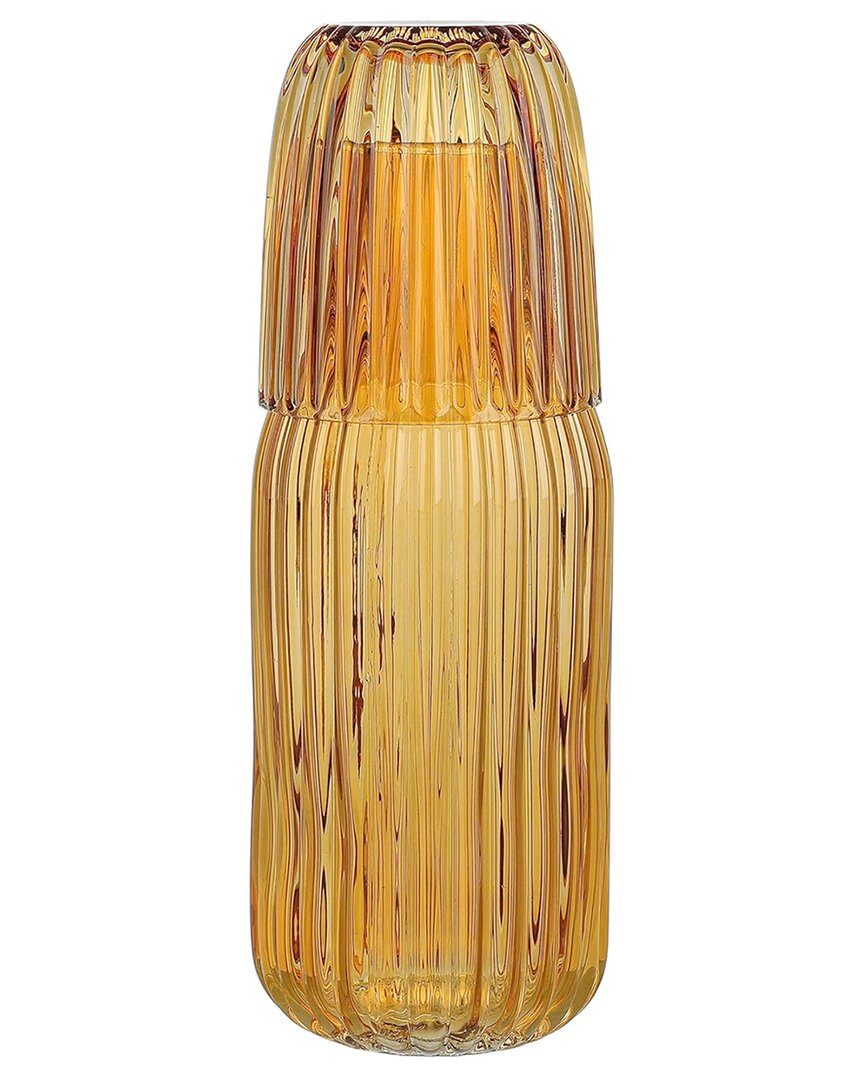 Elle 2pc Ribbed Carafe & Cup Set In Brown