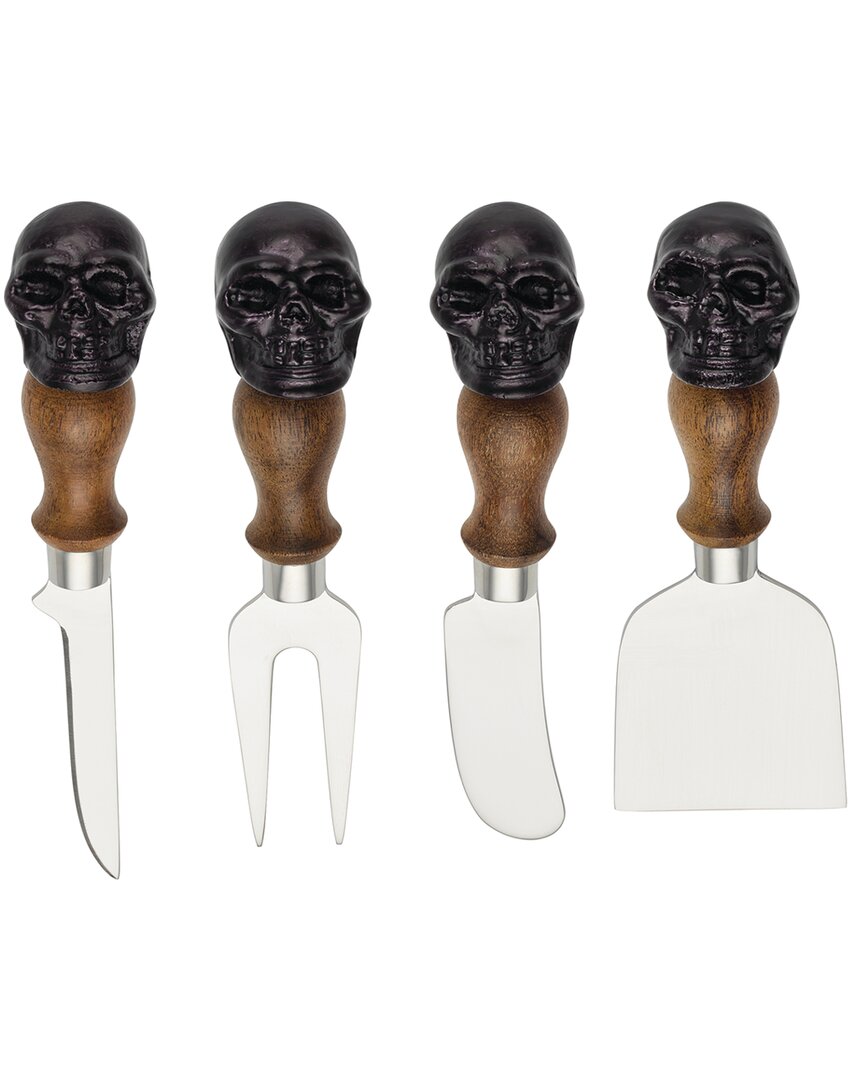 Oneida Set Of 4 Skull Mirror Cheese Knives In Brown