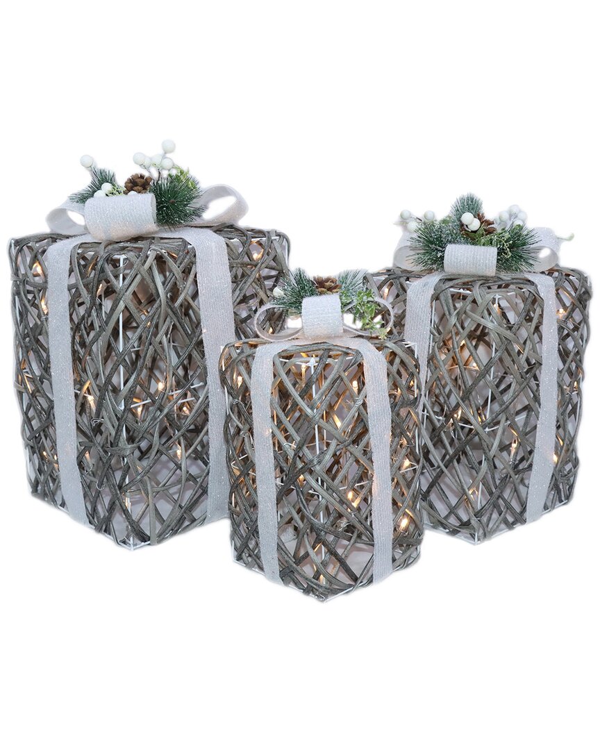 Seasonal Llc Seasonal Decor Artificial Rattan Giftbox Set Pre-lit Set Of 3