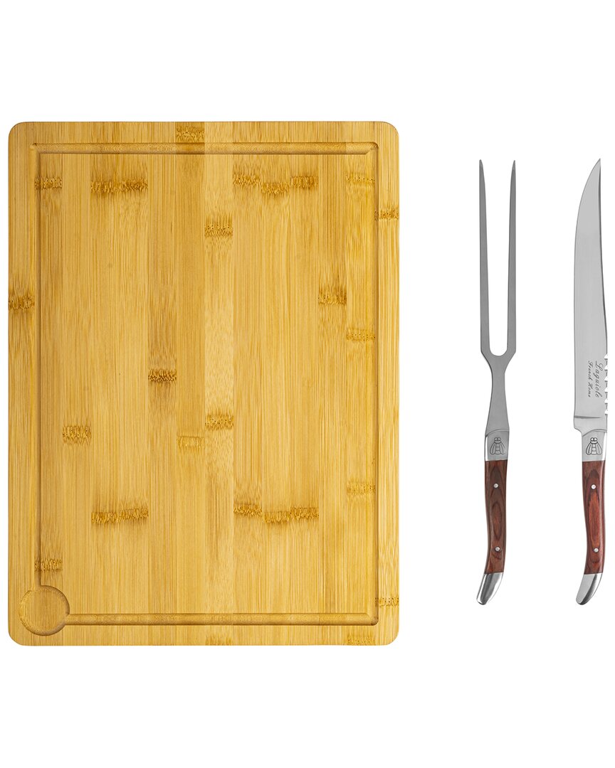 French Home Laguiole Pakkawood Carving Set With Wood Cutting Board In Brown
