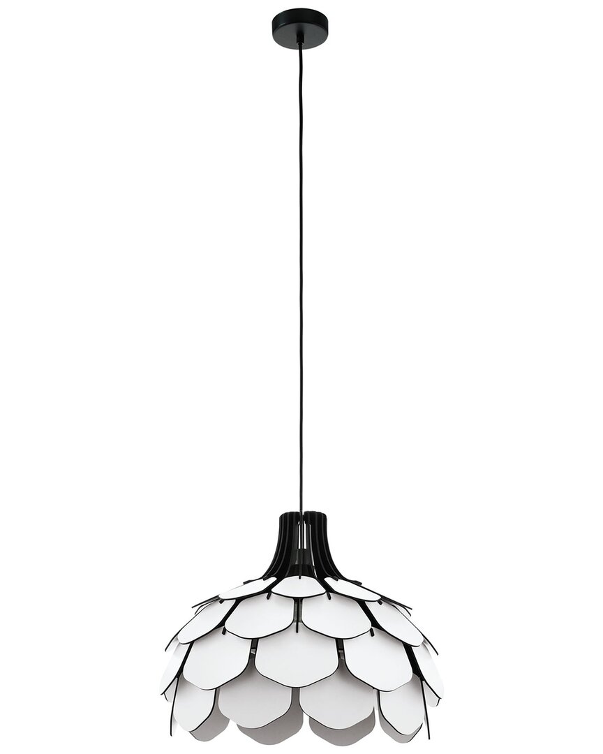 Eglo Morales 1 Light Pendant With Black Finish & White Wooden Shade With Black Accents