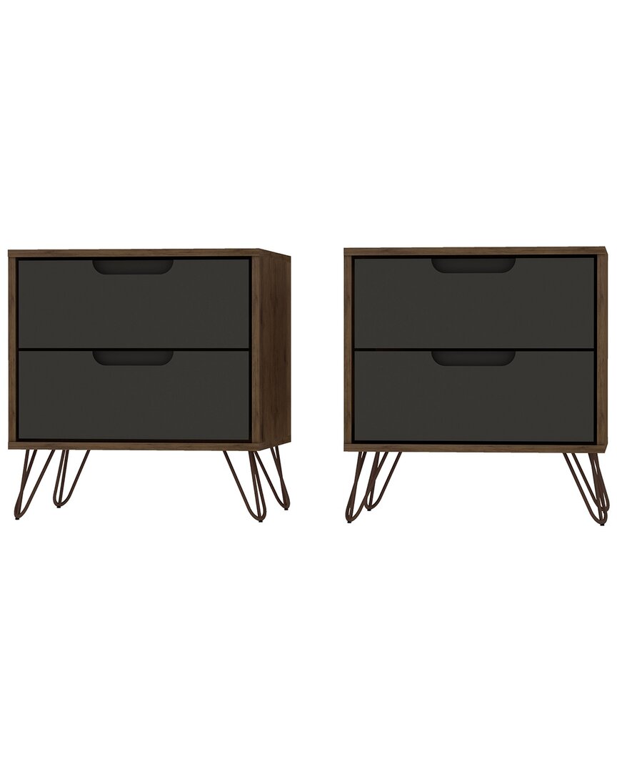 Manhattan Comfort Set Of 2 Rockefeller 2.0 Nightstands In Natural
