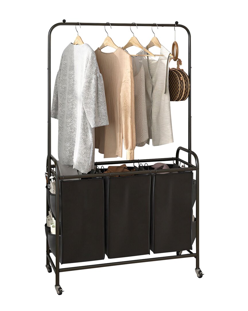Fresh Fab Finds 3-bag Laundry Sorter With Garment Hanging Bar In Black