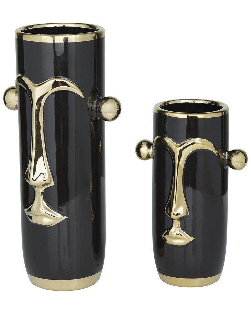 The Novogratz Set Of 2 Ceramic Face Vases In Black