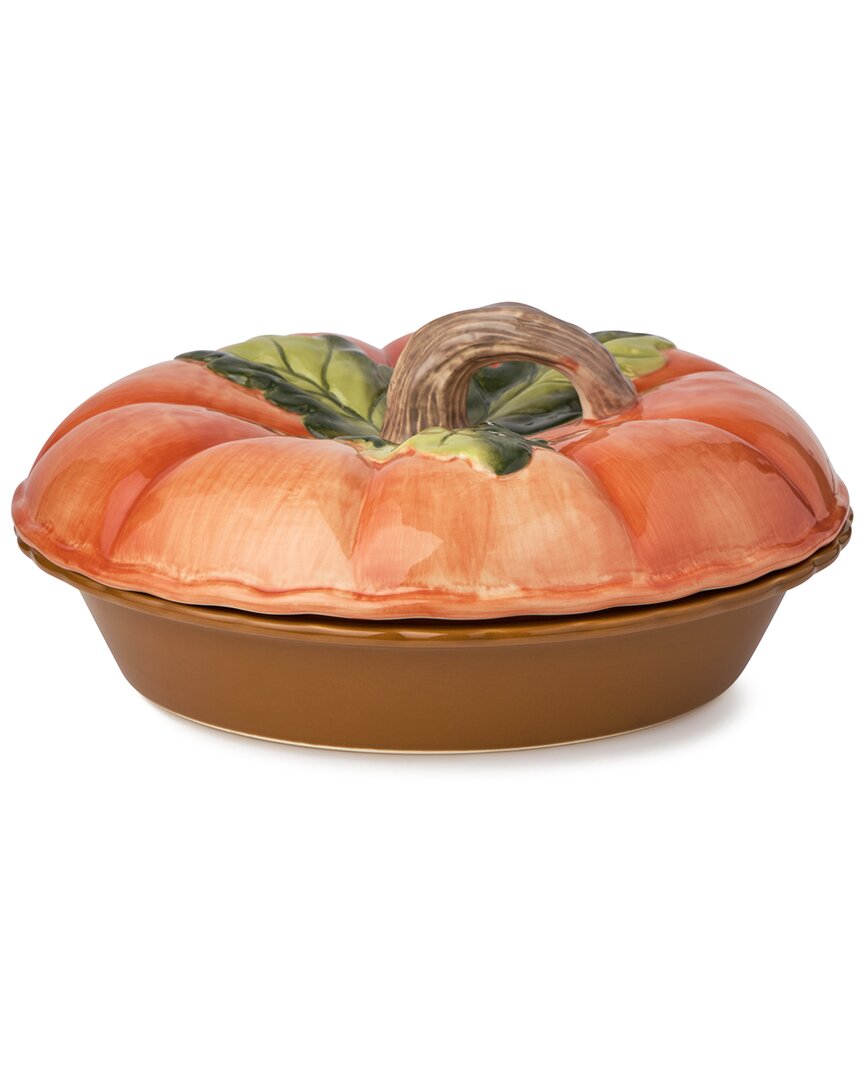 Certified International Harvest Fields 3-d Pumpkin Covered Pie Carrier In Multi