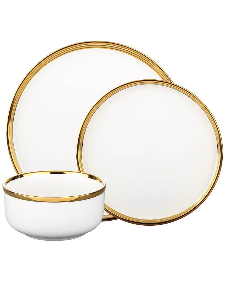 Godinger Hillcrest Black 12pc Gold Rim Dinnerware Set, Service For 4 In Black