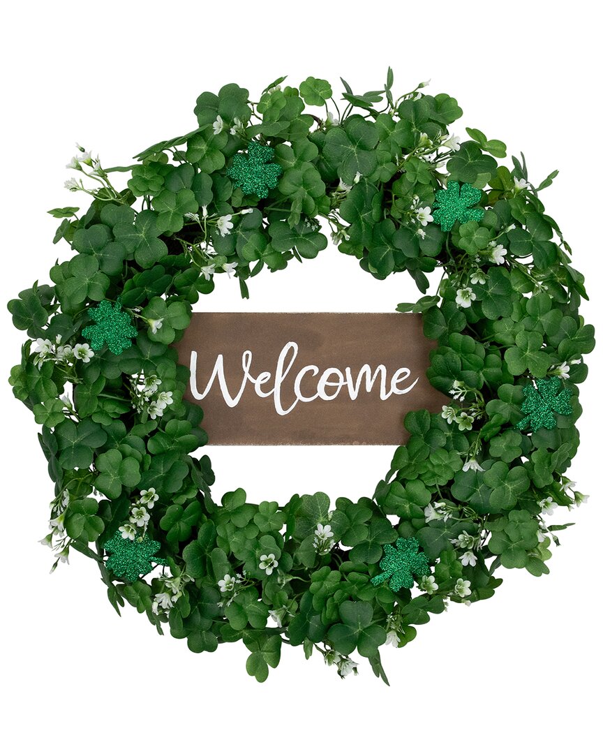 Northlight Shamrock Welcome Twig Wreath In Green