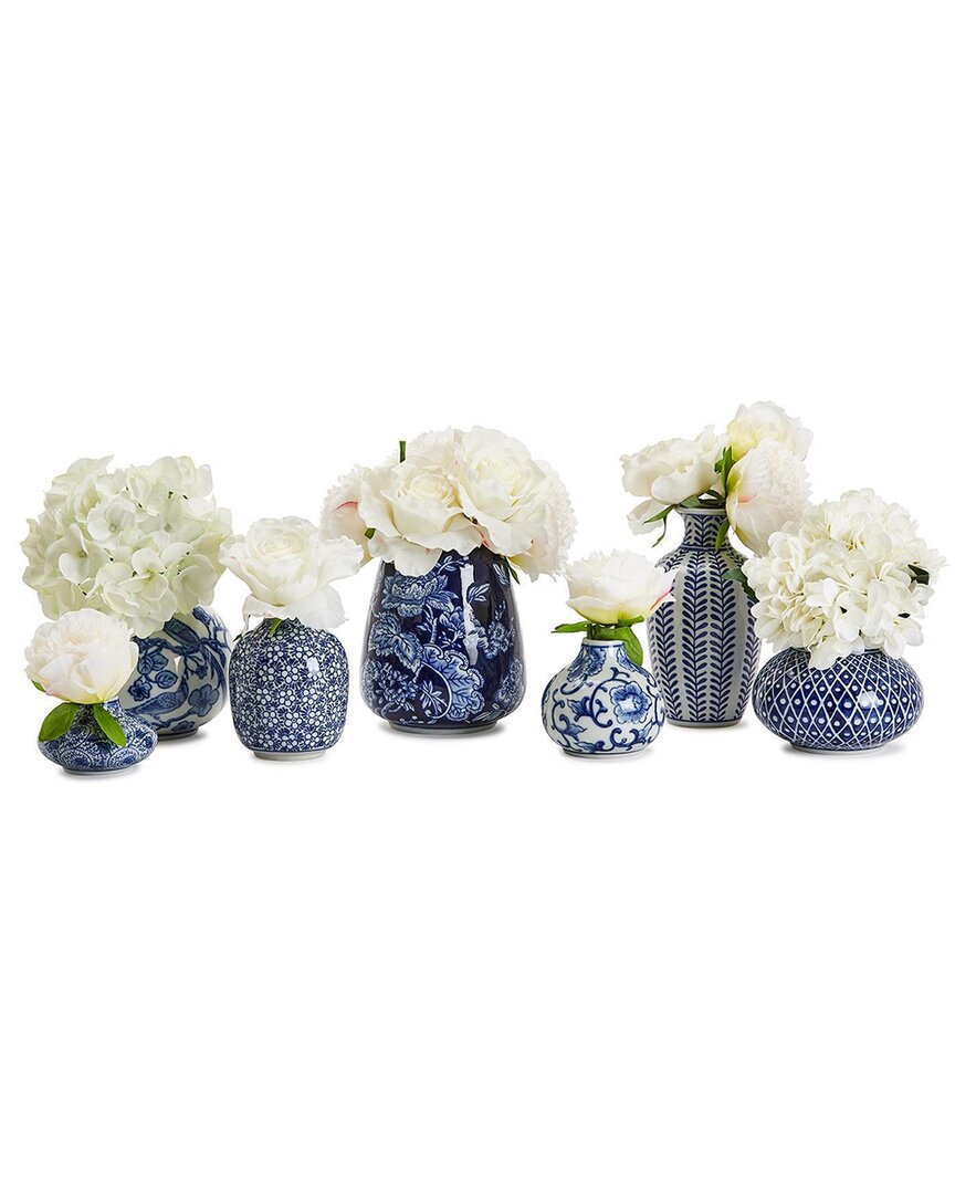 Two's Company Set Of 7 Decorative Stoneware Vases In Blue