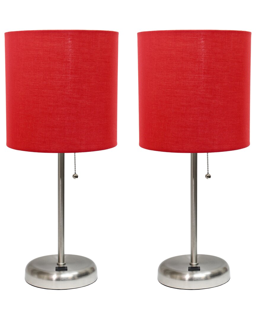 LALIA HOME LALIA HOME STICK LAMP WITH USB CHARGING PORT AND FABRIC SHADE 2PK SET