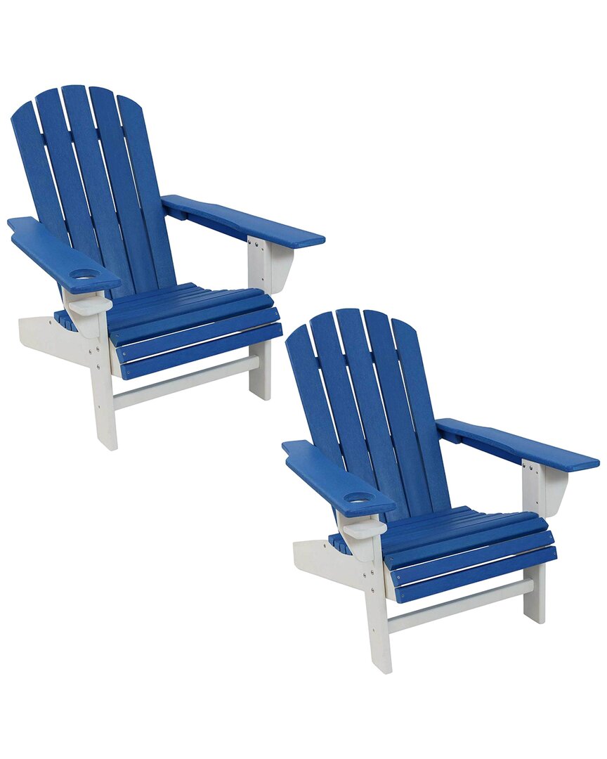 SUNNYDAZE SUNNYDAZE ALL-WEATHER BLUE/WHITE ADIRONDACK CHAIR WITH DRINK HOLDER 