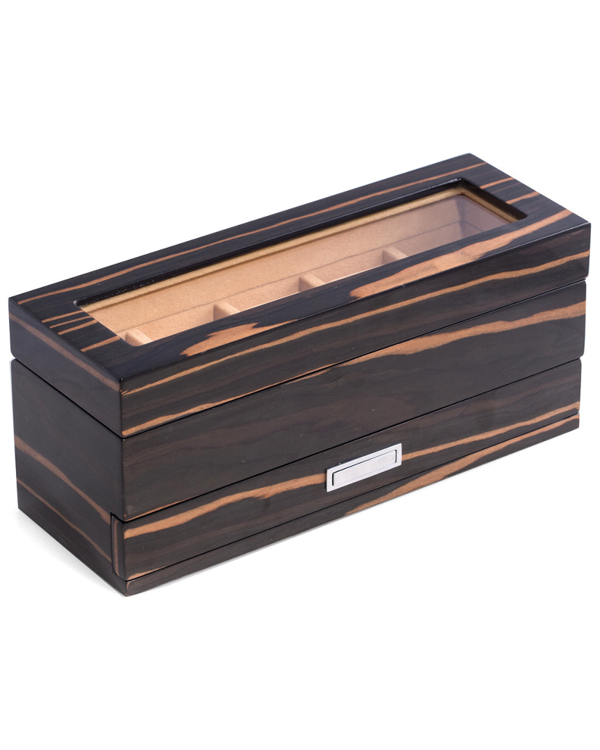 Bey-berk 5-watch Box With Glass Top & 5-compartment Accessory Drawer