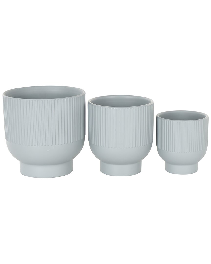 Peyton Lane Set Of 3 Ceramic Grooved Planters In Blue