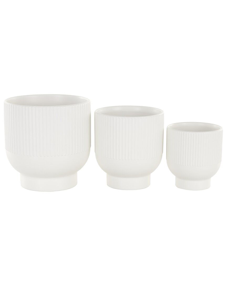 Peyton Lane Set Of 3 Ceramic Grooved Planters In White