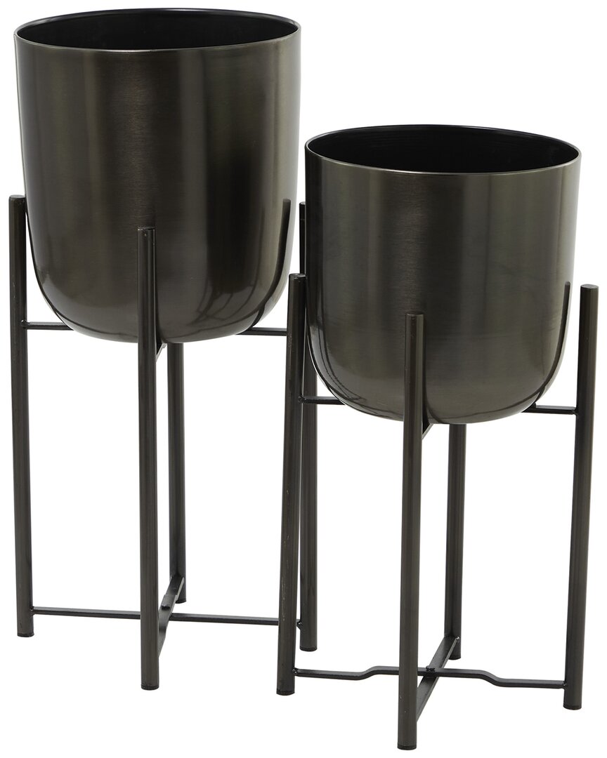 Shop Cosmoliving By Cosmopolitan Set Of 2 Dome Planters With Stands In Black