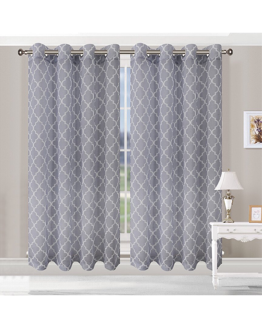 Superior 52x96 Trellis Sheer Grommet 2pc Curtain Panel Set In Grey