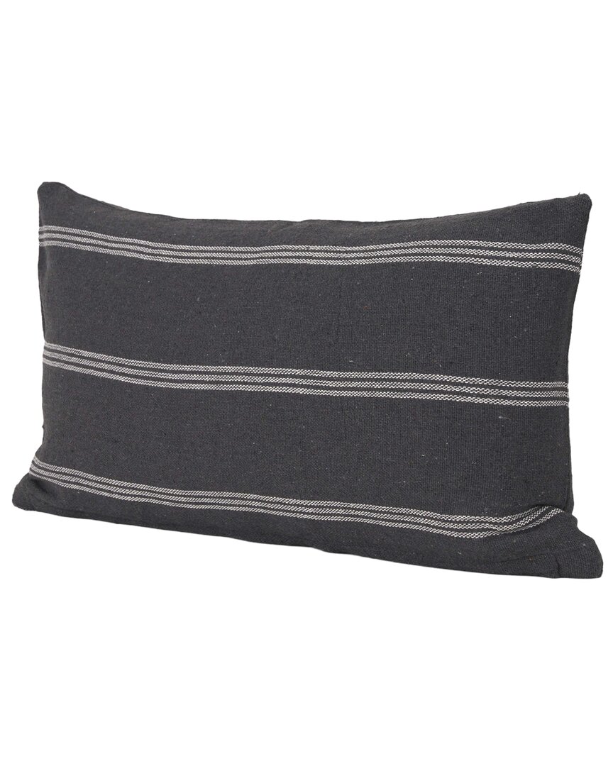 Mercana Jayme Striped Cotton Decorative Lumbar Pillow In Gray