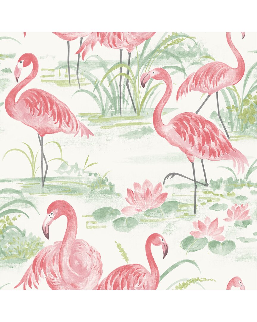 Nuwallpaper Pink Flamingo Beach Peel & Stick Wallpaper
