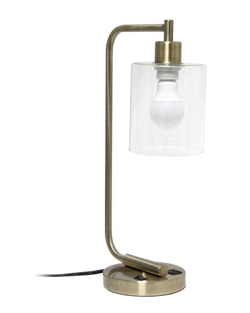 Lalia Home 18.8in Industrial Bronson Lantern Desk Table Lamp With Usb Port In Blue