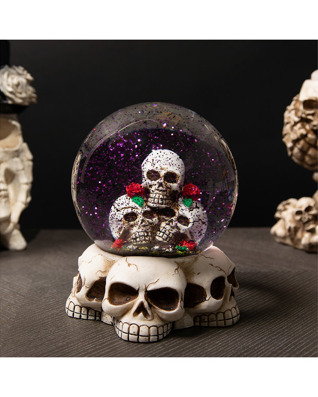 Northlight LED Lighted Skulls & Roses Halloween Snow Globe with Sound