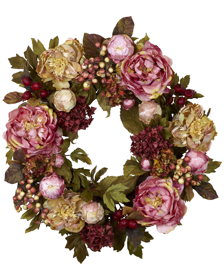 Nearly Natural 24in Peony Hydrangea Wreath