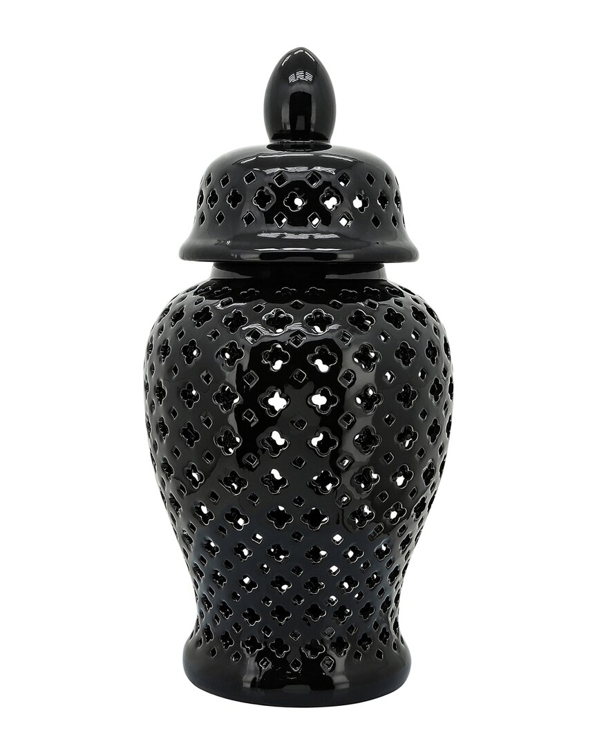 Sagebrook Home Cut-out Clover Temple Jar In Black