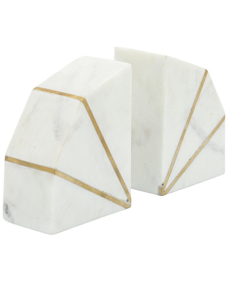 Sagebrook Home Set Of 2 Marble 4in Accent Bookends With Gold Inlays In White