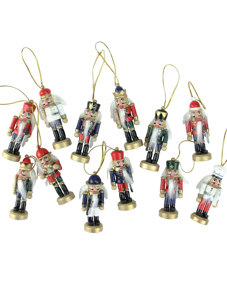 Northlight 12pc Set Of Red & Blue Mini Decorative Christmas Nutcracker Ornaments 3.25in