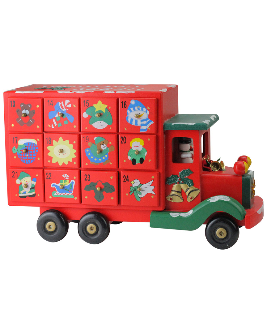 Northlight 14in Children's Advent Calendar Red Storage Truck Christmas Decoration