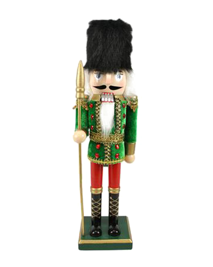 Northlight 14in Decorative Wooden Green Red & Gold Christmas Nutcracker Soldier With Spear