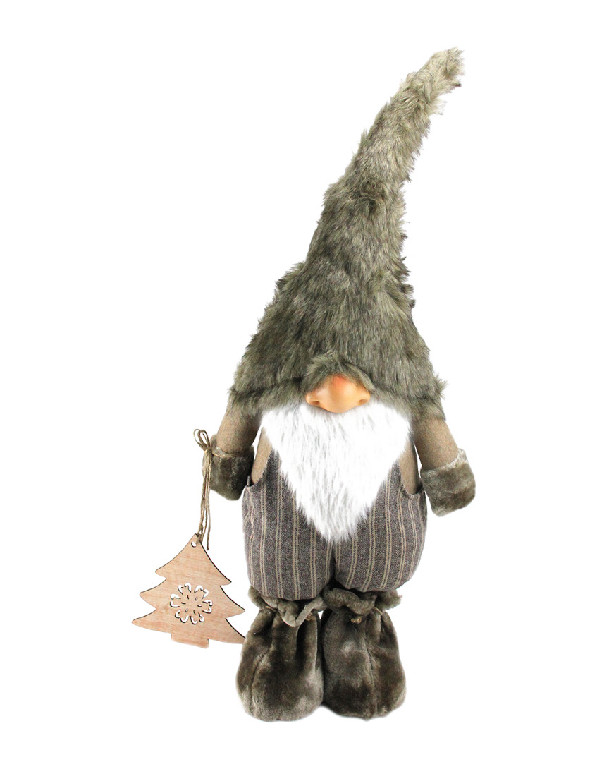 Northlight 33in Large Woodland Gnome With Striped Pants Holding Christmas Tree