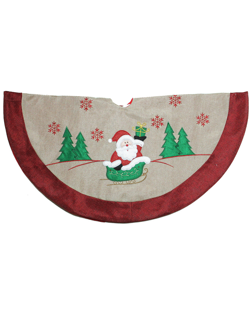 Northlight Burlap Santa Claus In Sleigh Embroidered Christmas Tree Skirt