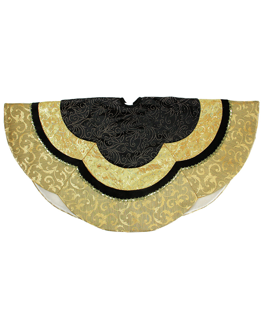 Shop Northlight 48in Black & Gold Embossed Velvet Silk Brocade & Metallic Trim Scallop Christmas Tree Ski