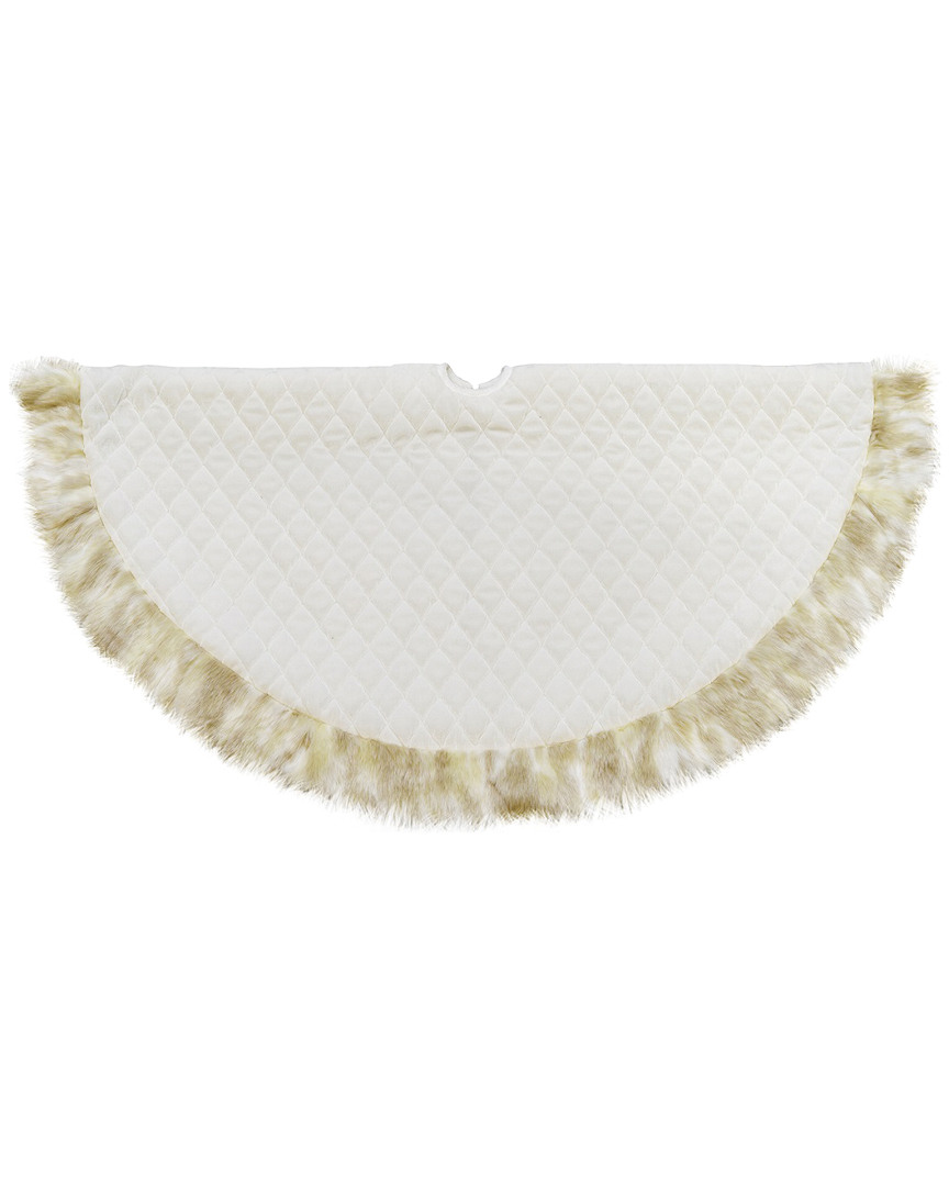 Northlight 48in Quilted Cream White Velvet Christmas Tree Skirt With Tan Faux Fur Border