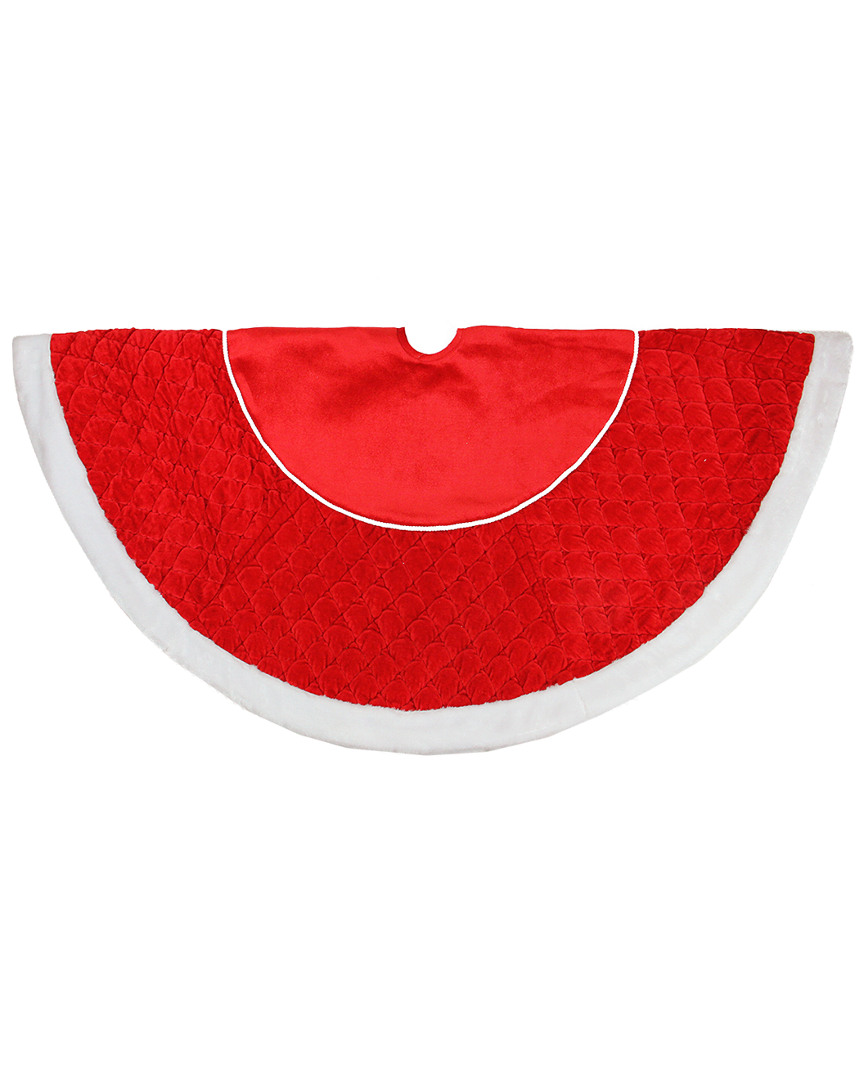 Northlight 48" Quilted Red Velvet Christmas Tree Skirt With White Cord And Faux Fur Border