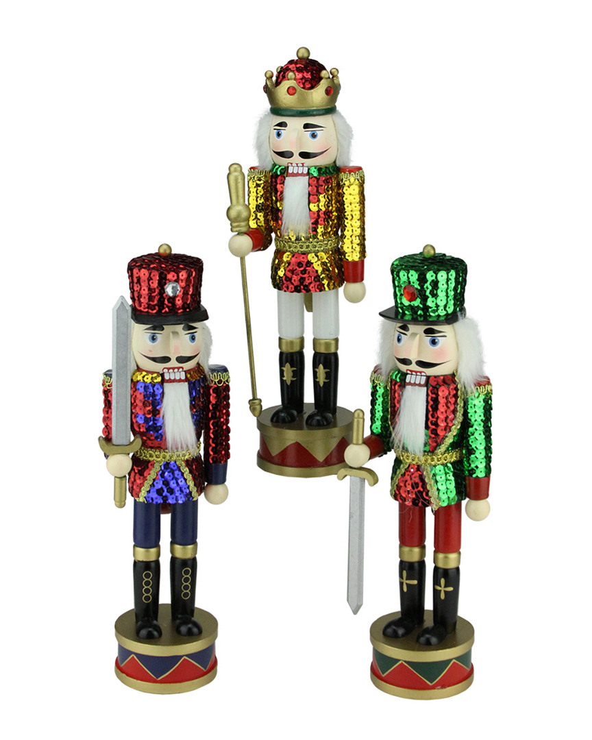 Northlight Set Of 3 Decorative Wooden Sequin Jacket Christmas Nutcracker 14in