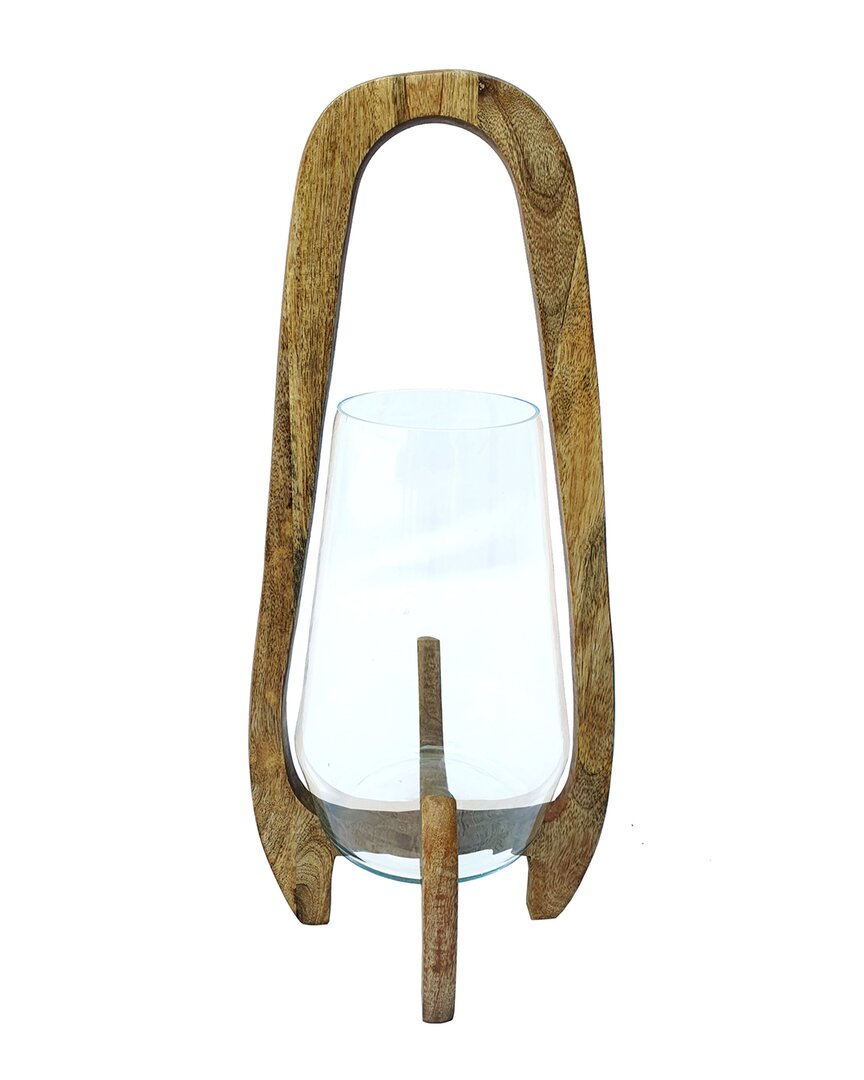 Sagebrook Home Glass Lantern With Wood Handle In Brown