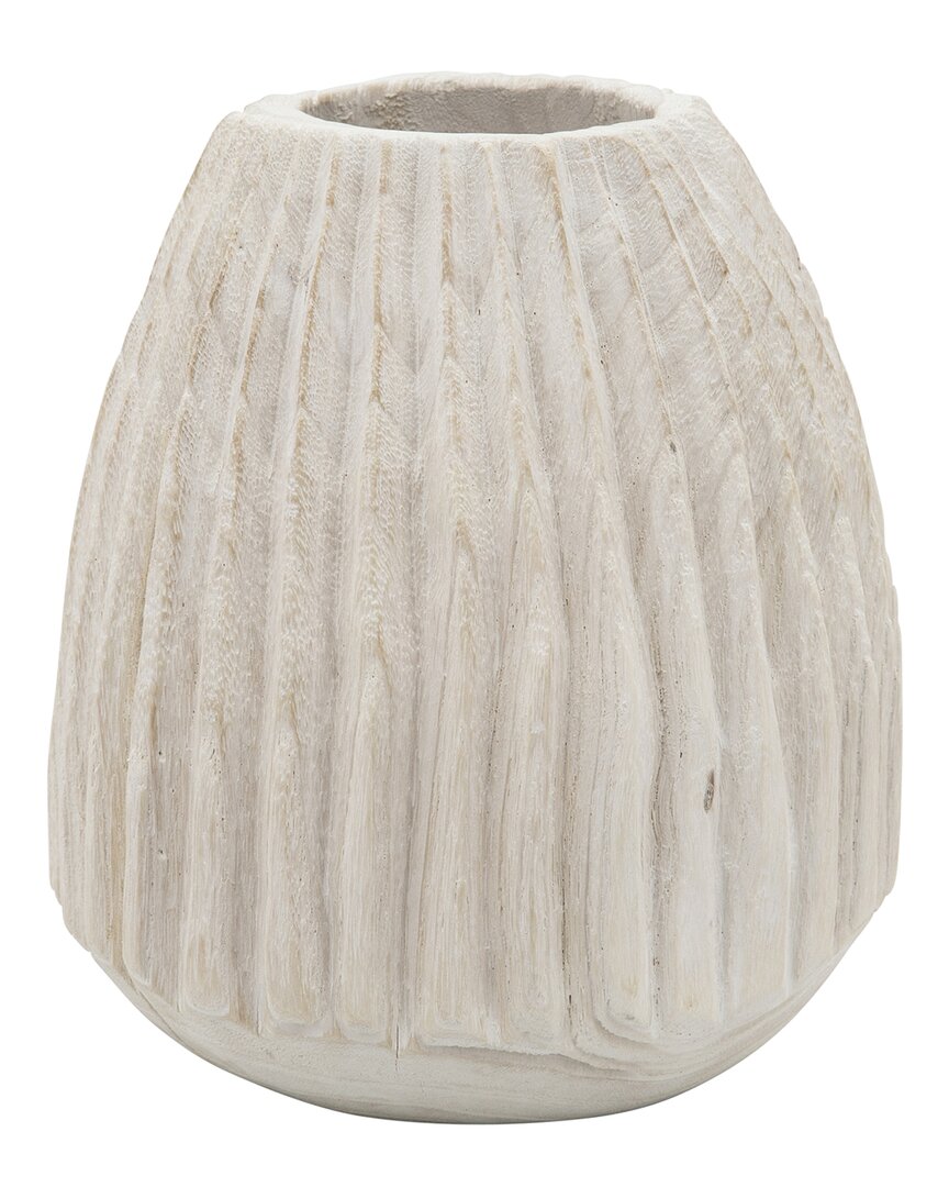Sagebrook Home Wood 8in Ridged Vase In White