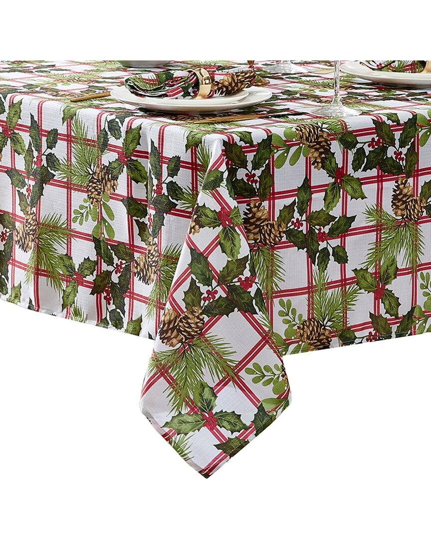 Elrene Home Fashions Pinecone Plaid Holiday Fabric Tablecloth In Green