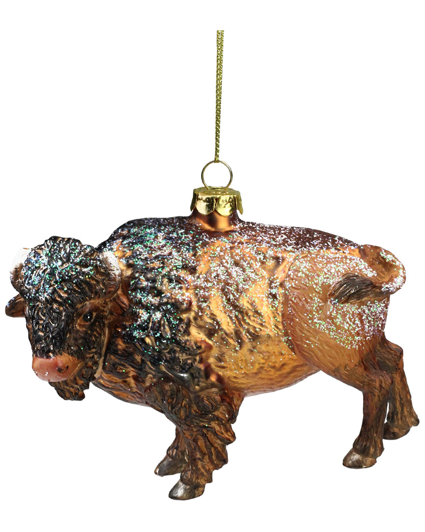 Northlight Discontinued  Brown And Black Bison Glass Christmas Ornament