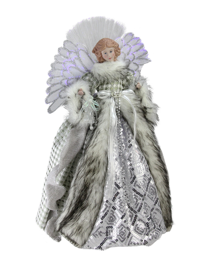 Northlight Lighted Fiber Optic Angel In Silver Gingham Coat Christmas Tree Topper