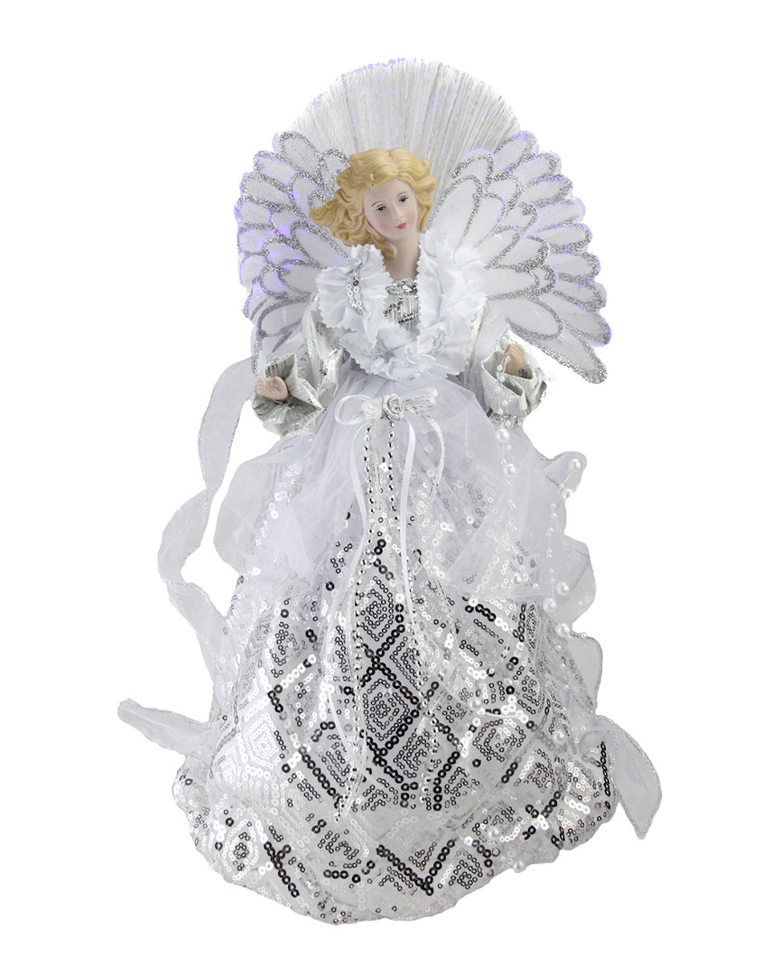 Shop Northlight Lighted Fiber Optic Angel In White & Silver Sequined Gown Christmas Tree Topper